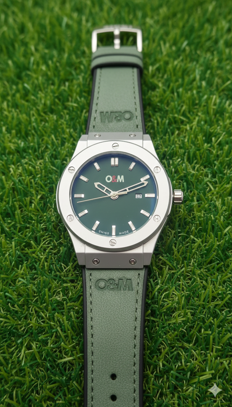 Hublot Classic Fusion Quartz Silver Steel Case Forest Green Rubber Strap
