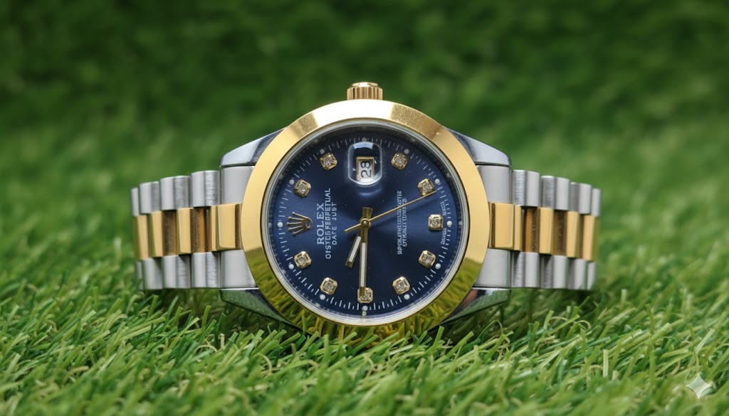Rolex Date-just men's watch with Blue Plain Bezel Dialer - Rolex
