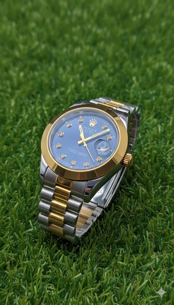 Rolex Date-just men's watch with Blue Plain Bezel Dialer - Rolex