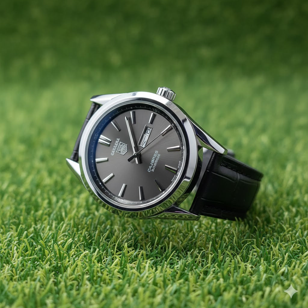 Tag Heuer Calibre 5 Black Belt Silver Bezel Black Dial